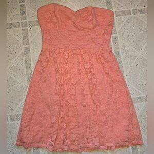 Wishes Strapless Lace Dress in Coral